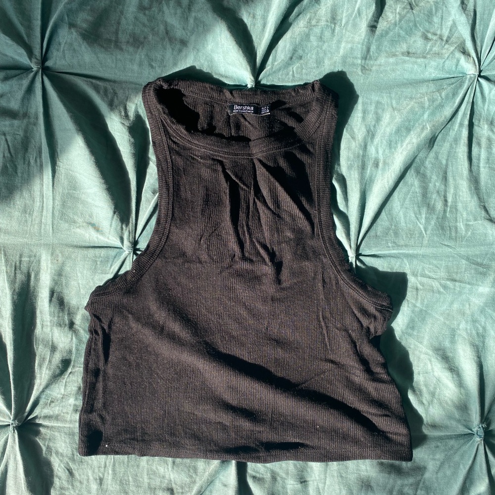 Black Ribbed Racerback Crop Top